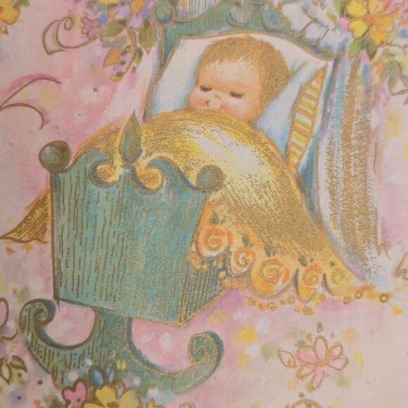 MCM Vintage 50s 60s 70s new baby shower wrapping paper lot - Picture 11 of 16